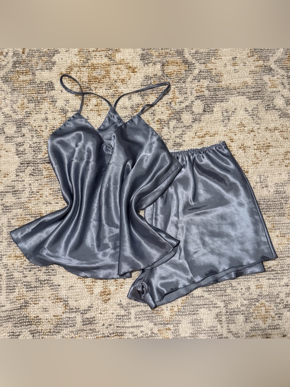 Gray Satin Cami Shorts Pajama Set Size L
